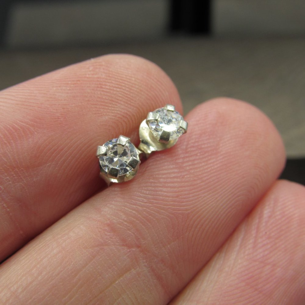 Sterling Silver Small Tiny Crystal Stud Earrings … - image 3